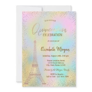 Gold Eiffel Tower Confetti Holographic Quinceañera