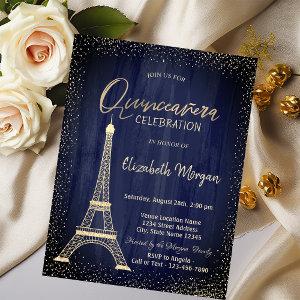 Gold Eiffel Tower Confetti Navy Blue Quinceanera