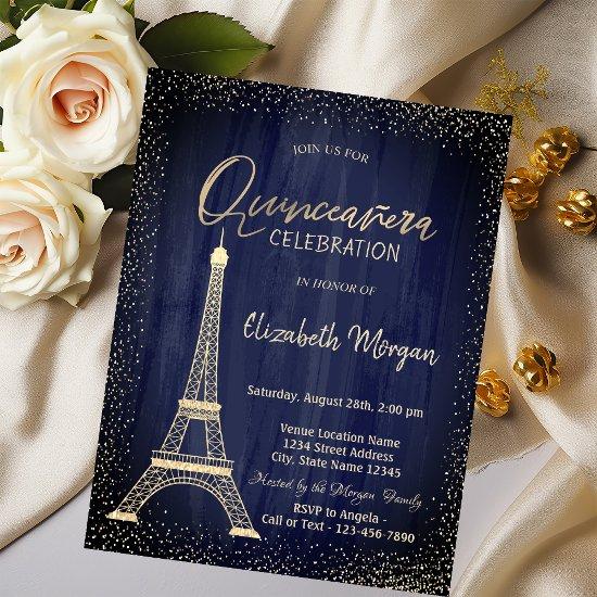 Gold Eiffel Tower Confetti Navy Blue Quinceanera