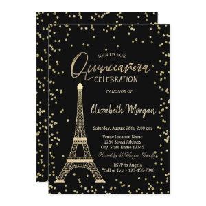 Gold Eiffel Tower Diamonds Black Quinceanera