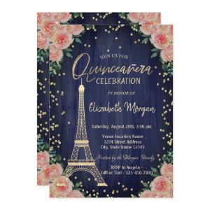 Gold Eiffel Tower Diamonds Flowers Quinceañera