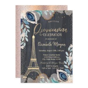 Gold Eiffel Tower,Flowers, Rose Gold Quinceanera