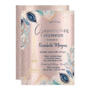 Gold Eiffel Tower,Flowers,Rose Gold Quinceañera