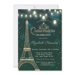Gold Eiffel Tower Stars Green  Quinceañera