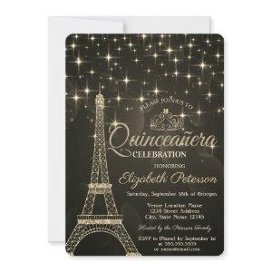 Gold Eiffel Tower,Tiara,Stars Gray Quinceañera