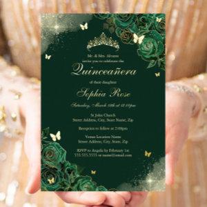 Gold Emerald Butterfly Floral Quinceanera Foil
