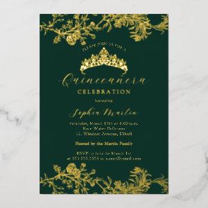 Gold Emerald Vintage Elegant Quinceanera  Foil