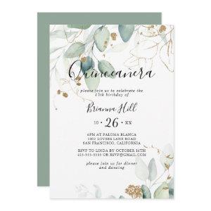Gold Eucalyptus Calligraphy Quinceañera