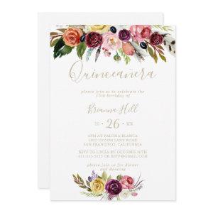 Gold Feather Boho Tropical Floral Quinceañera