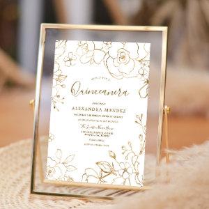 Gold Floral Elegant White Modern Quinceanera Party