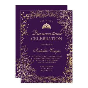 Gold floral purple Tiara chic Quinceañera