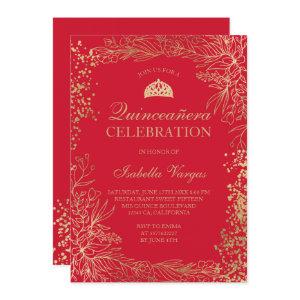 Gold floral red Tiara chic Quinceañera