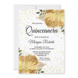 Gold Floral Rose Quinceanera Party Inite