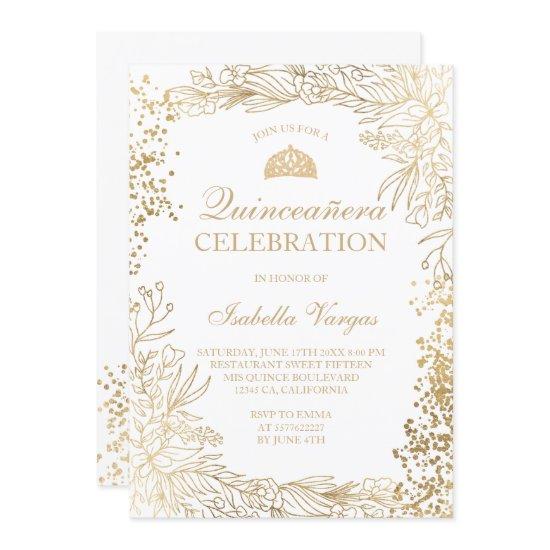 Gold floral white Tiara chic Quinceañera