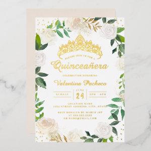 Gold Floral Wreath Tiara Quinceanera   Foil