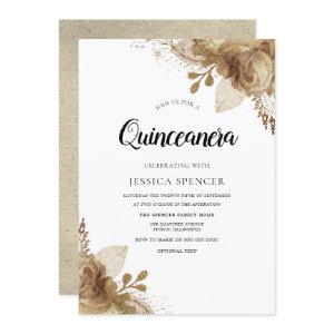 Gold Flowers Elegant Quinceanera Party Invite
