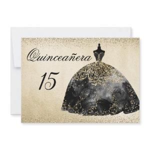 Gold Foil Black Dress Quinceanera