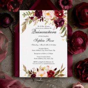 GOLD FOIL Blush Burgundy Floral Quinceanera  Foil