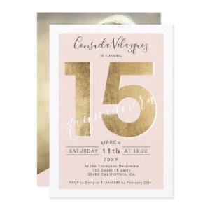 gold foil chic script blush quinceanera photo