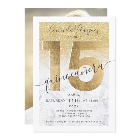 gold foil glitter marble chic quinceanera photo