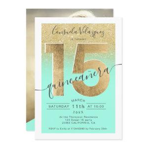 gold foil glitter script mint quinceanera photo