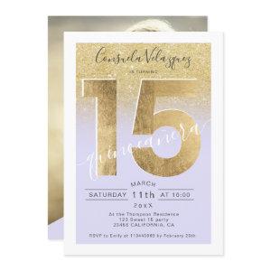 gold foil glitter script purple quinceanera photo