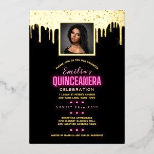 Gold Foil PHOTO Pink 15th Birthday Quinceanera Foi Foil