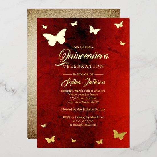 GOLD FOIL Red Butterfly Quinceanera Foil