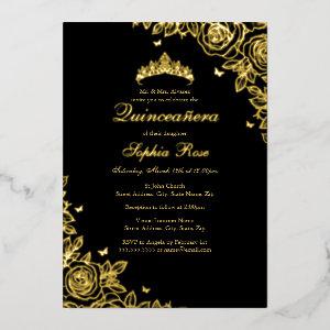 Gold Foil Rose Black Quinceanera Birthday  Foil