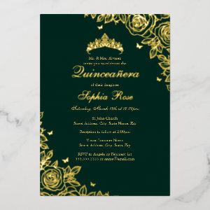 Gold Foil Rose Emerald Quinceanera Birthday  Foil