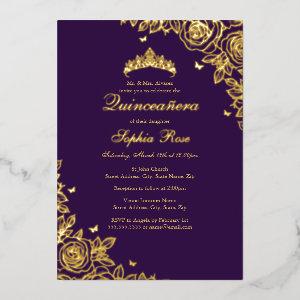 Gold Foil Rose Purple Quinceanera Birthday  Foil