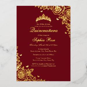 Gold Foil Rose Red Quinceanera Birthday  Foil