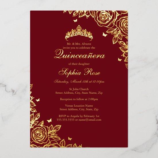 Gold Foil Rose Red Quinceanera Birthday  Foil