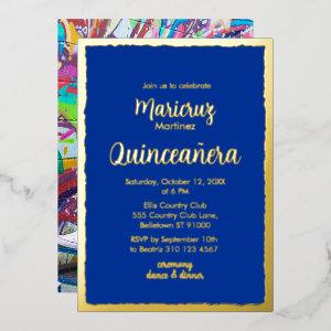 Gold Foil Royal Blue Quinceañera Photo
