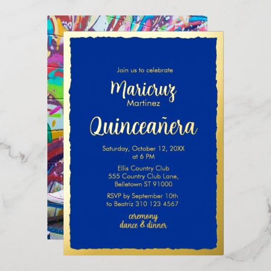 Gold Foil Royal Blue Quinceañera Photo