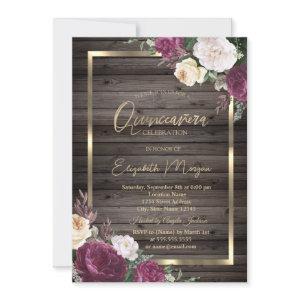 Gold Frame Burgundy Roses Wood Quinceañera