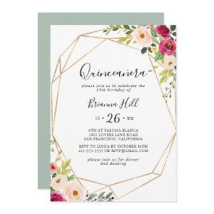 Gold Geometric Greenery Pink Floral Quinceañera