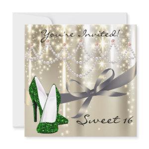 Gold Glimmer Emerald Glitter Shoes Sweet Sixteen