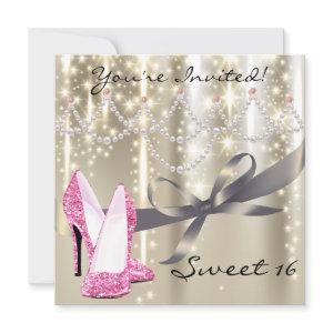 Gold Glimmer Pink Glitter Shoes Sweet Sixteen