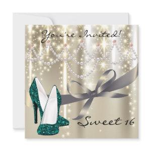 Gold Glimmer Teal Glitter Shoes Sweet Sixteen