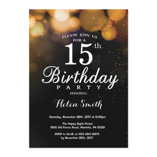 Gold Glitter 15th Birthday  Card