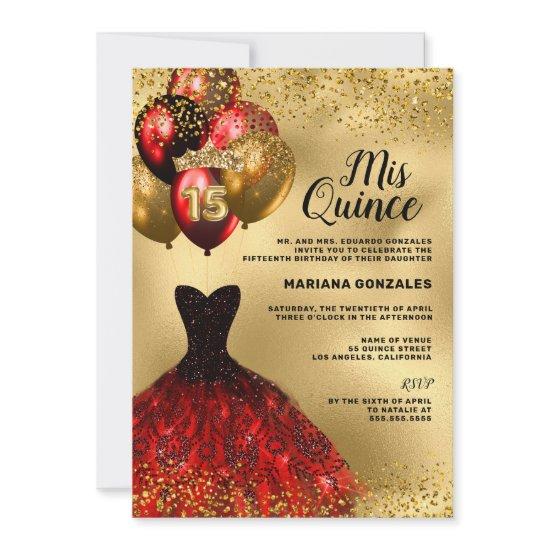 Gold Glitter Balloons Burgundy Dress Quinceanera