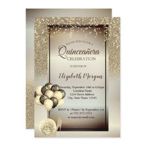 Gold Glitter,Balloons,High Heels Quinceanera
