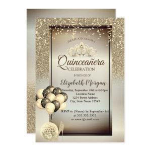 Gold Glitter,Balloons,High Heels,Tiara Quinceañera