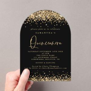 Gold Glitter Black Quinceanera Birthday Party Acrylic
