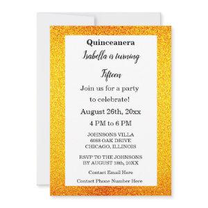 Gold Glitter Black Text Quinceanera 15th Birthday