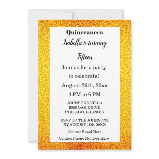 Gold Glitter Black Text Quinceanera 15th Birthday