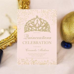 gold glitter blush crown tiara Quinceañera
