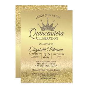 Gold Glitter Bokeh Ombre,Tiara,Quinceañera Party