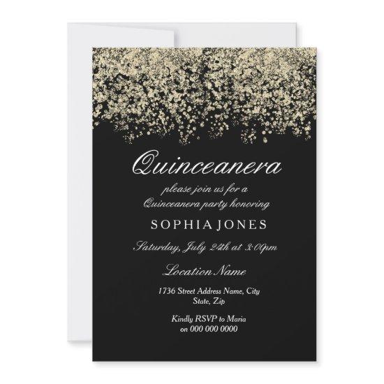 Gold Glitter Confetti Black Quinceanera Party
